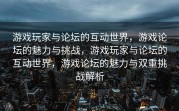 游戏玩家与论坛的互动世界，游戏论坛的魅力与挑战，游戏玩家与论坛的互动世界，游戏论坛的魅力与双重挑战解析