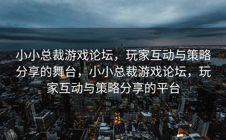 小小总裁游戏论坛，玩家互动与策略分享的舞台，小小总裁游戏论坛，玩家互动与策略分享的平台