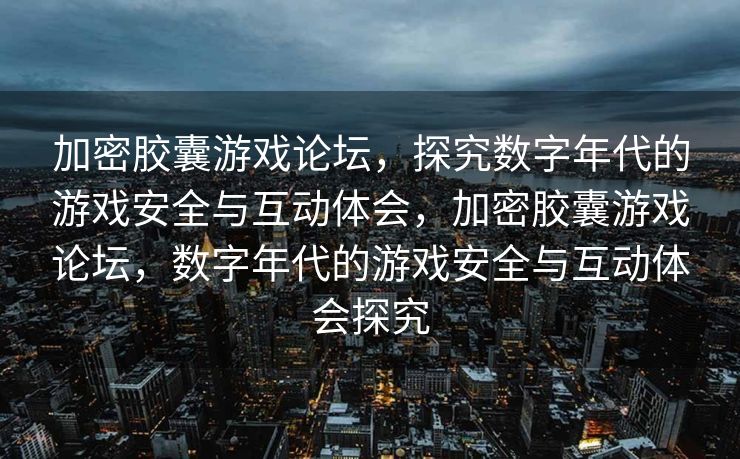 加密胶囊游戏论坛，探究数字年代的游戏安全与互动体会，加密胶囊游戏论坛，数字年代的游戏安全与互动体会探究